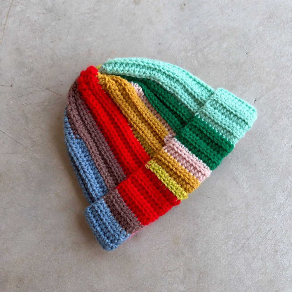 Cleverstitches Handmade Chunky Knit Beanie Multi-Color Striped Ribbed Hat
